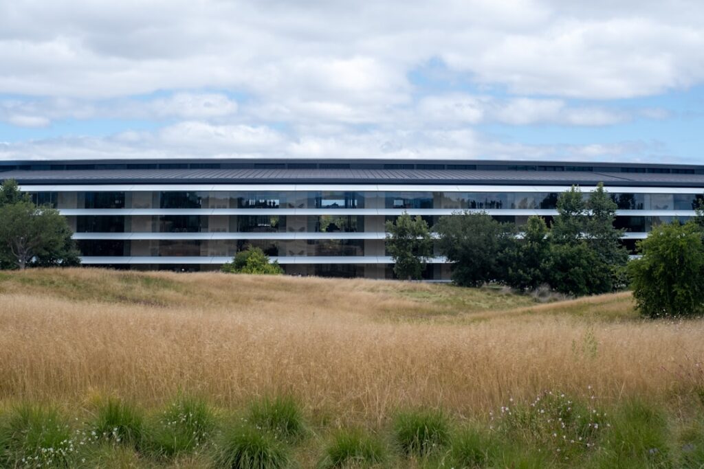 Commercial property with professional landscaping and green lawn